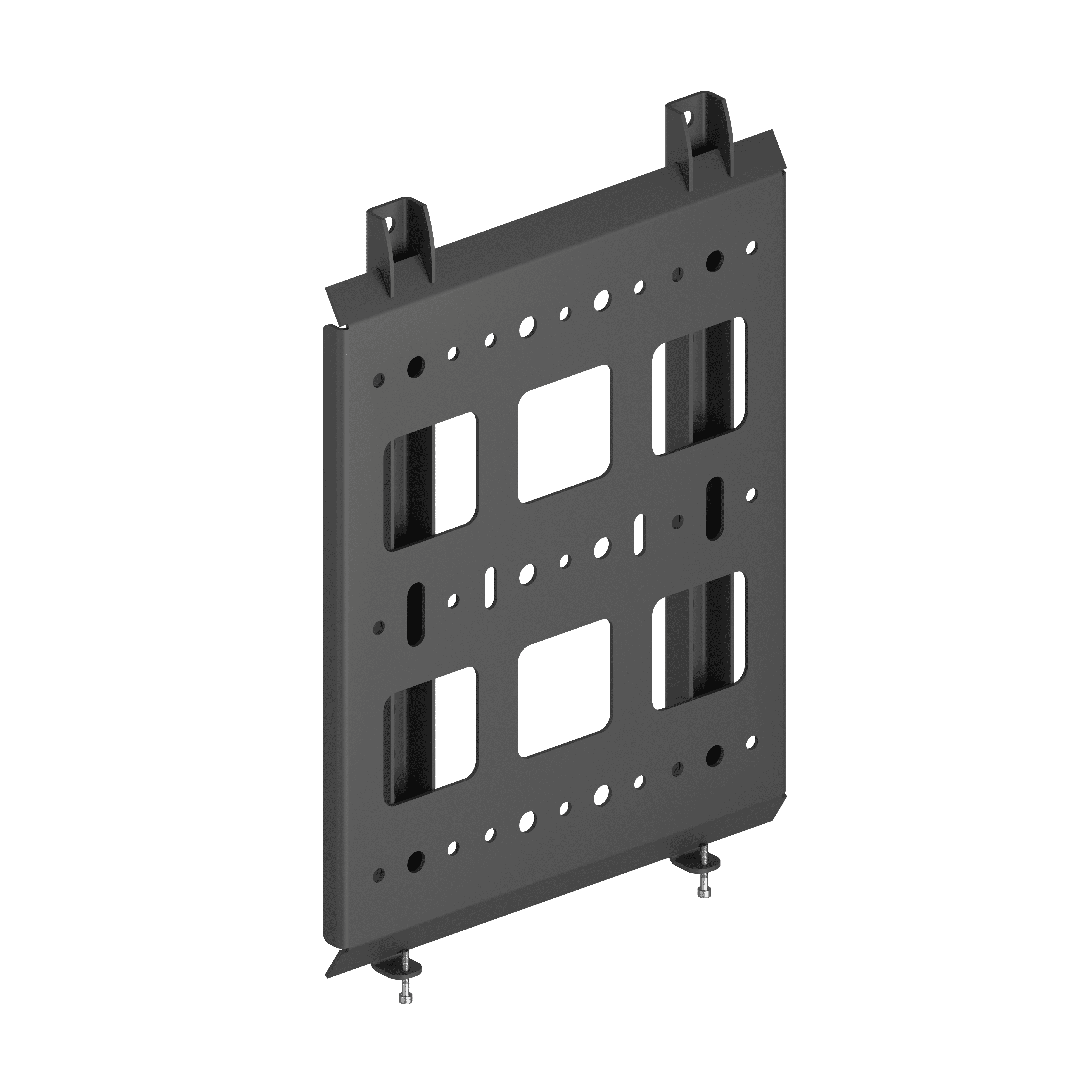 Dark gray mounting bracket with holes.