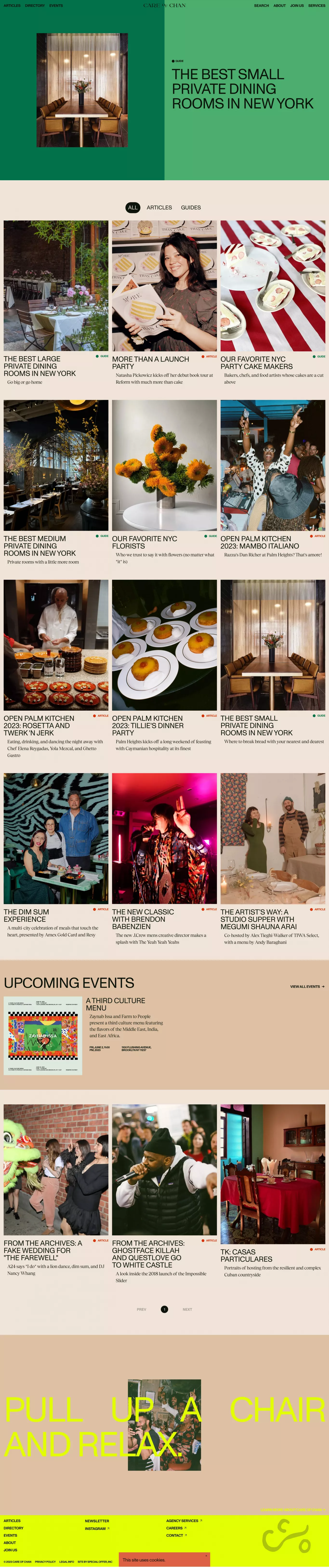 Care of Chan blog page screenshot showcasing Event and Food & Drinks design