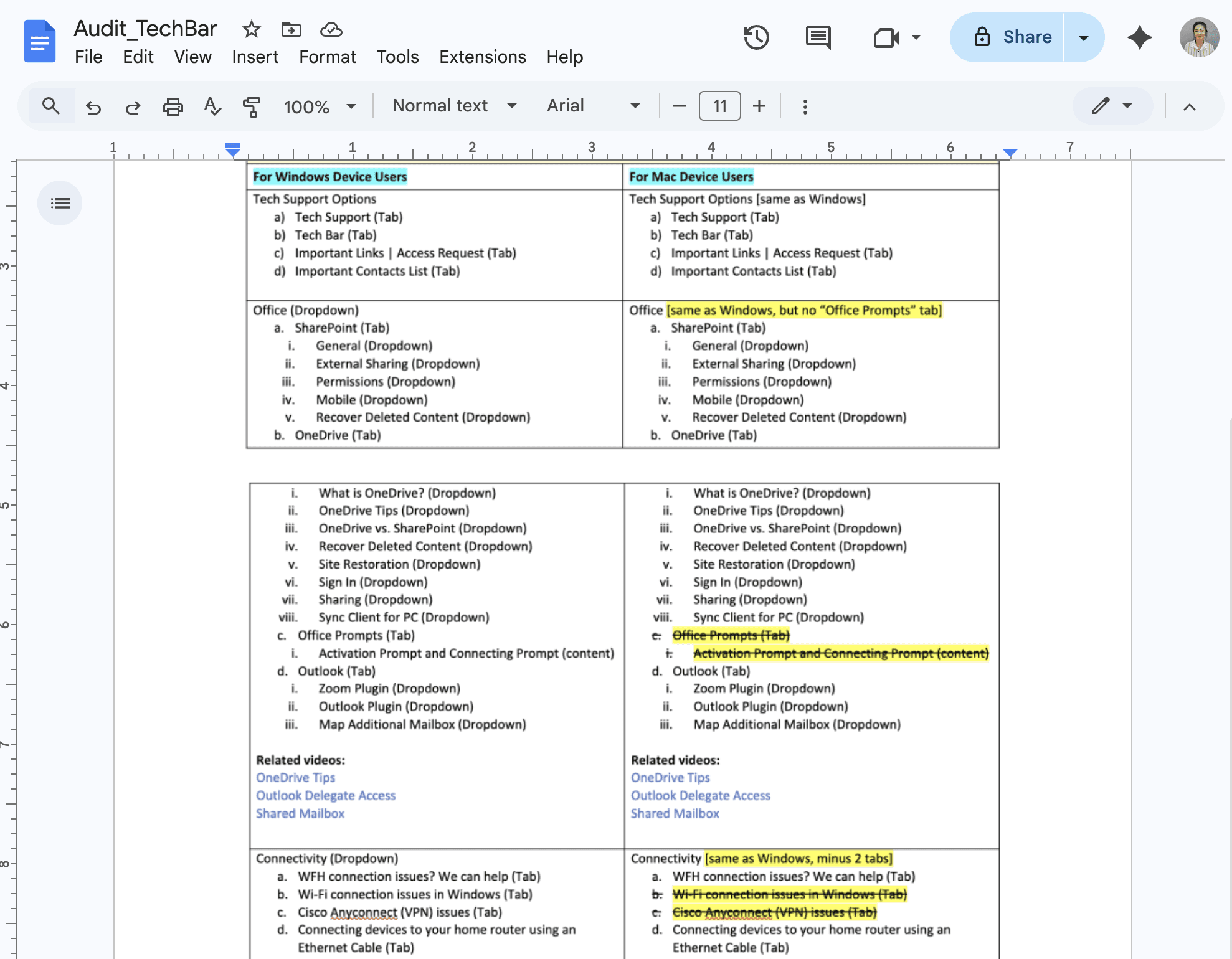 Screenshot of a spreadsheet tracking UX projects