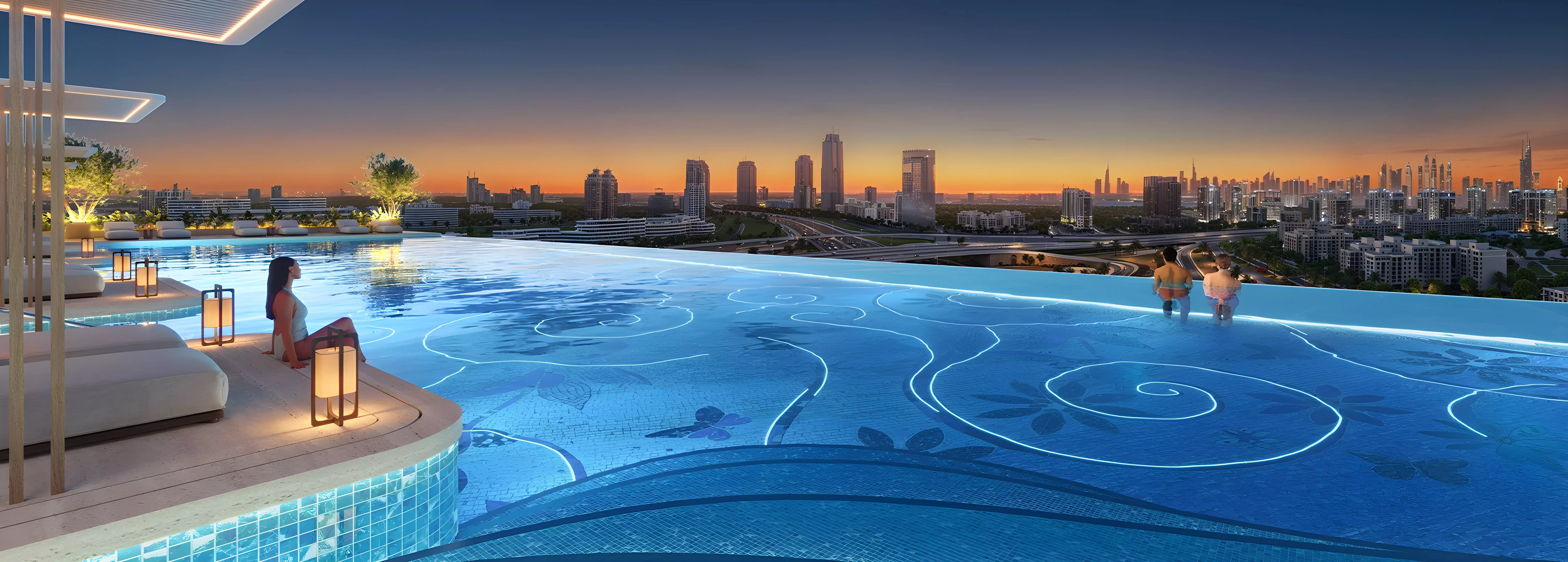 Rooftop infinity pool view. Premium real estate listings at Aspirz by Danube.