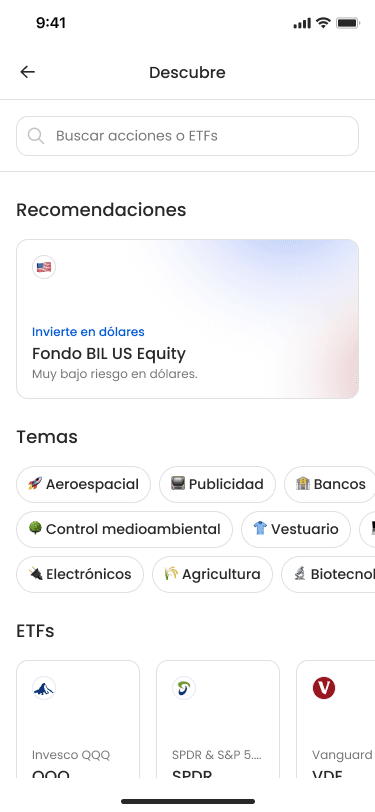 App mostrando un banner para invertir en dólares