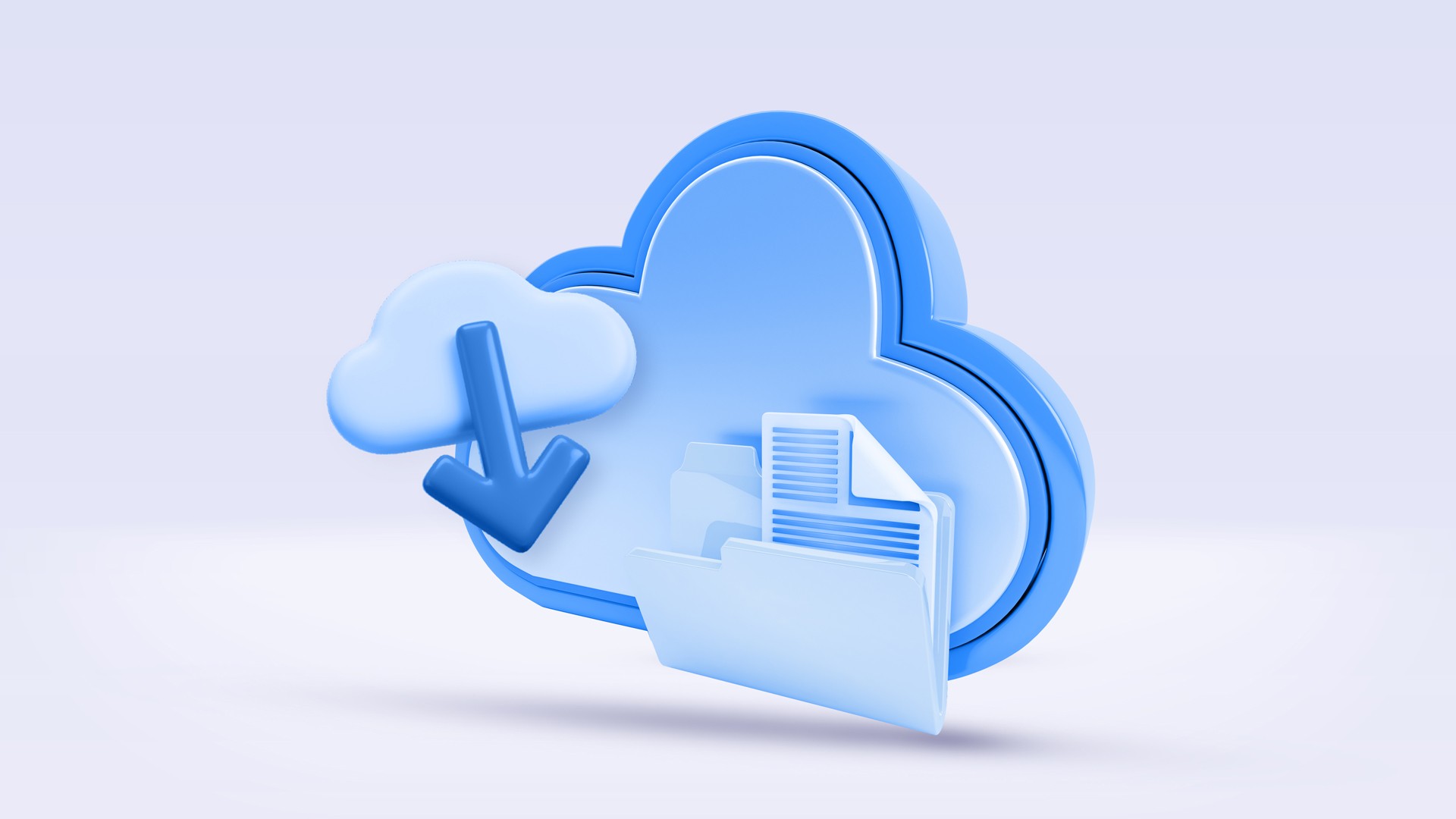3D cloud icon with file folder and arrow