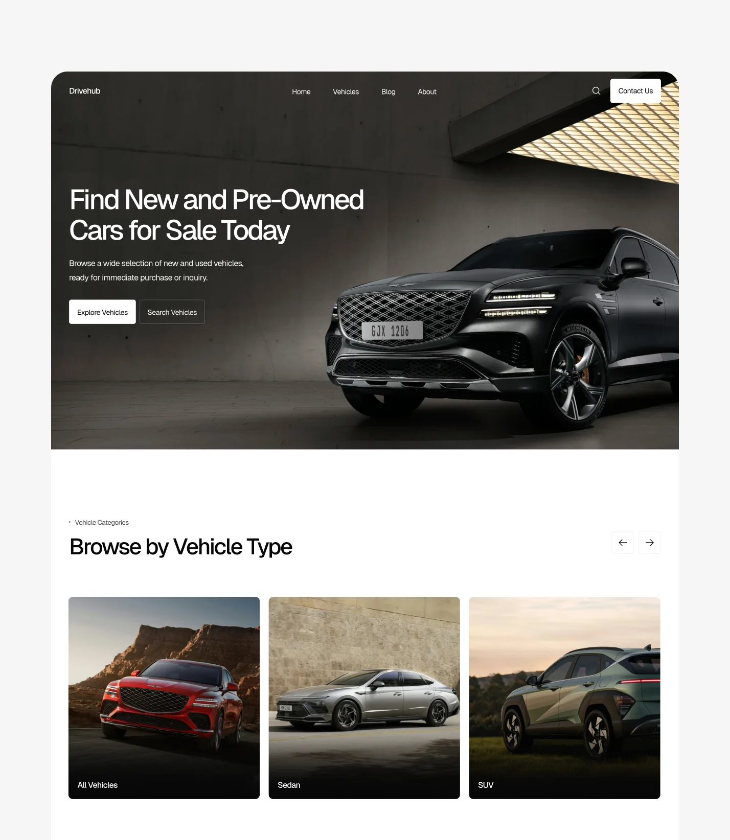Car dealership website template showcasing vehicle inventory and listings