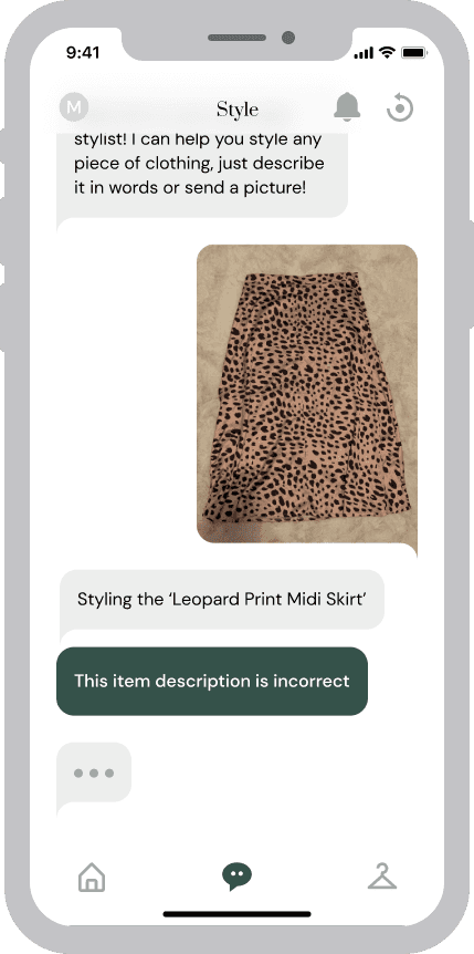 Mockup of the chatbot scanning the image, with opportunity for the user to self-insert description