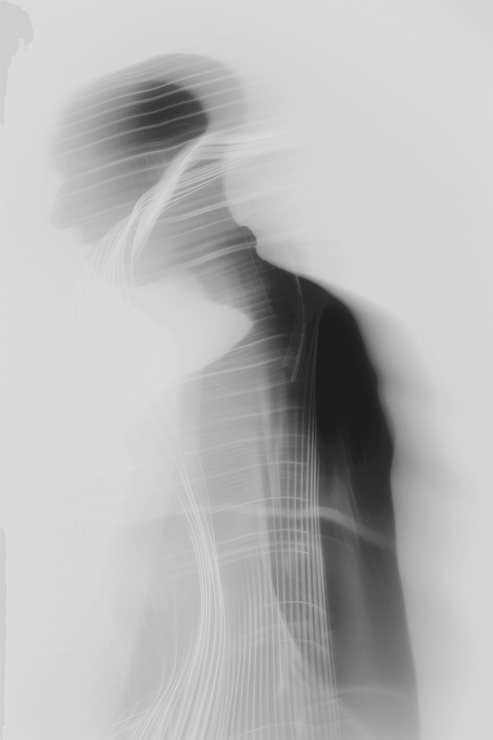Abstract human form with fiery colors and smoke.