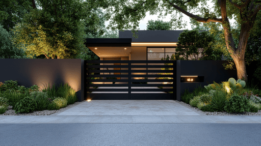 Modern glass building with illuminated interior and reflections at sunset