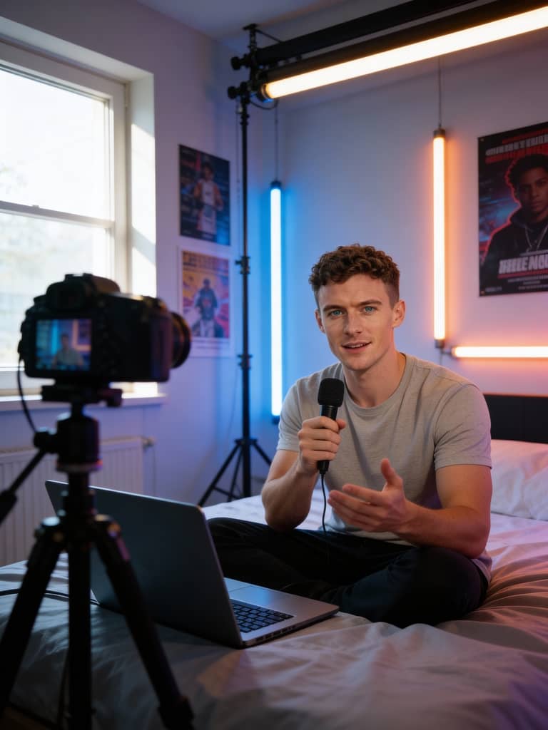 Vlogger recording in bedroom, free ai talking avatar video generator