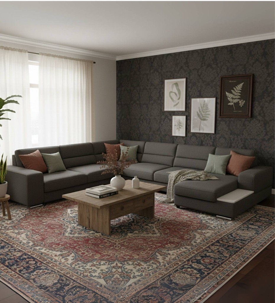 Luxury contemporary cane sofa with teal upholstery and wooden frame