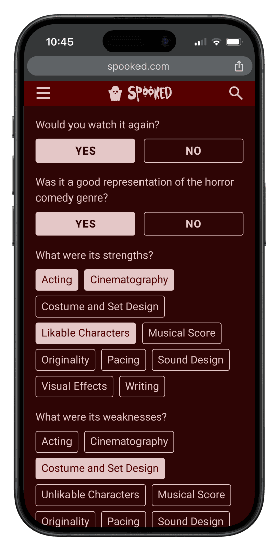 version 2 of movie review form showing reversed button coloring