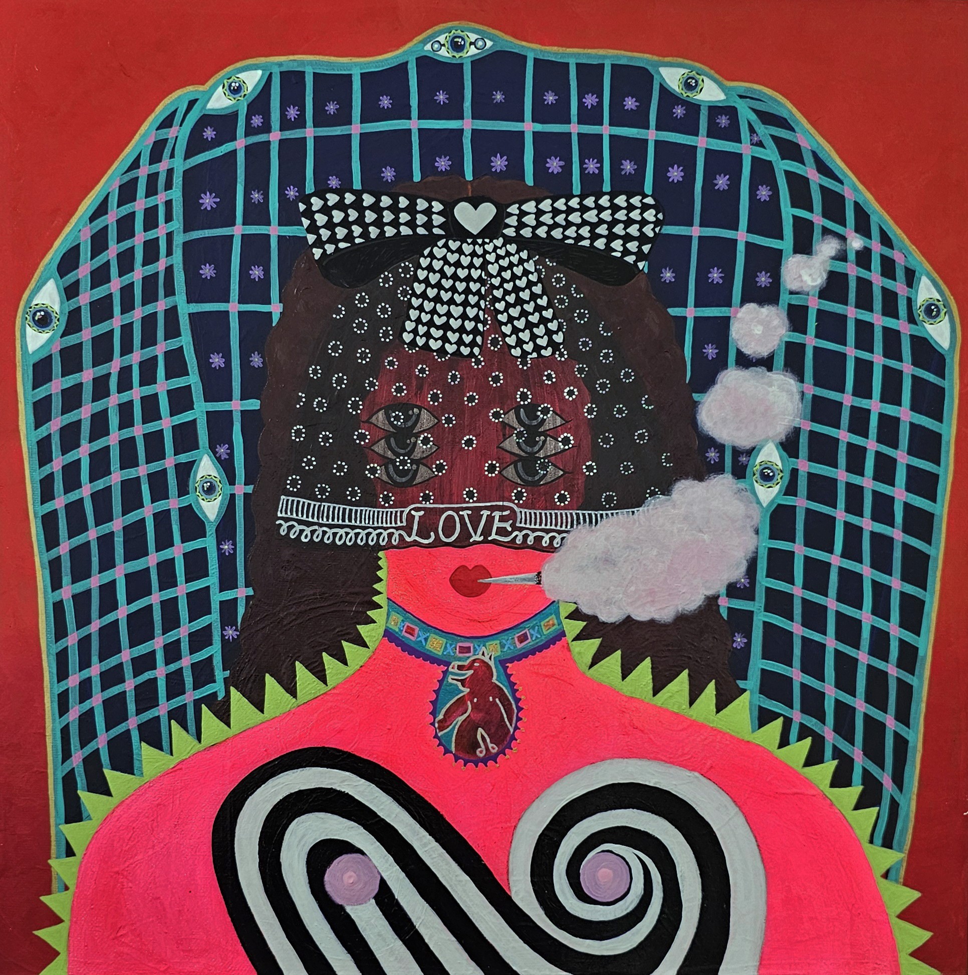 herd of sheep on road painting