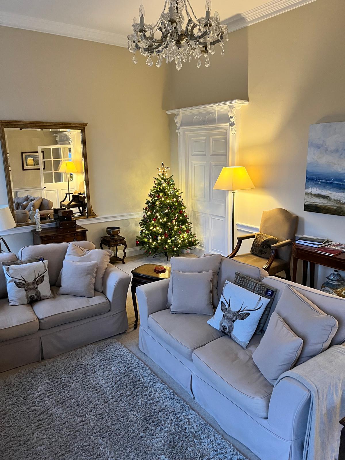 A look from inside Balfour House on christmas. living room with the christmas decorations all around