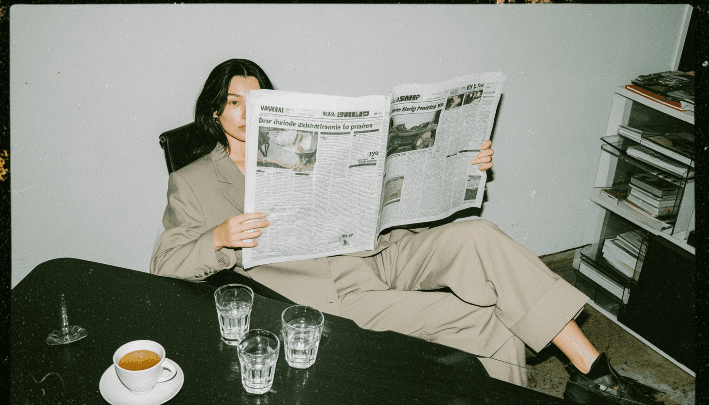 An image of a lady reading a newspaper