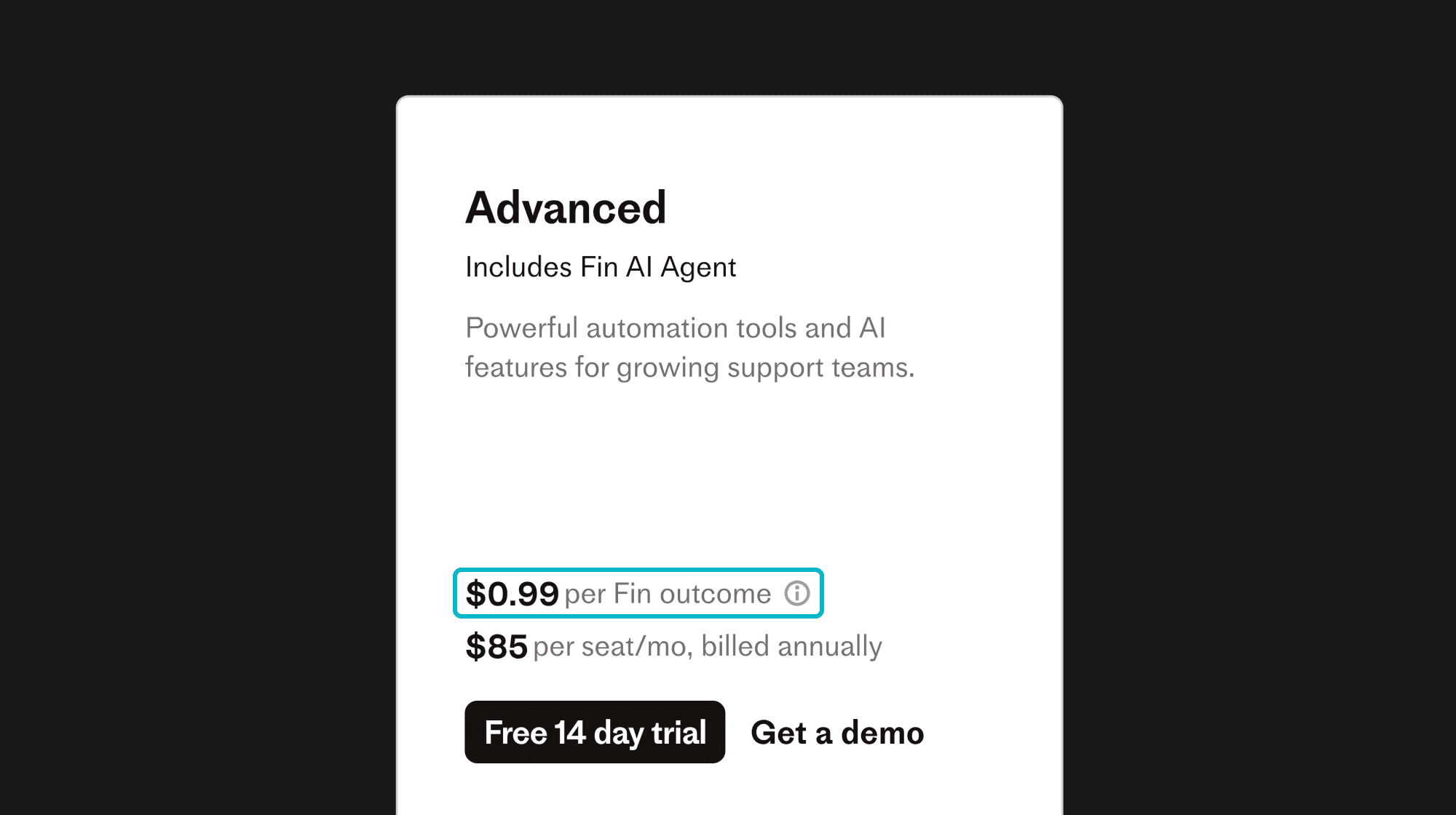 Example of Intercom's outcome-based pricing strategy