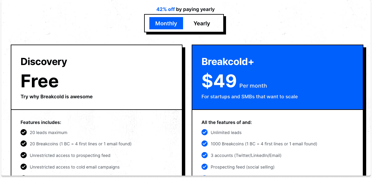 LinkedIn CRM Breakcold Pricing | Breakcold