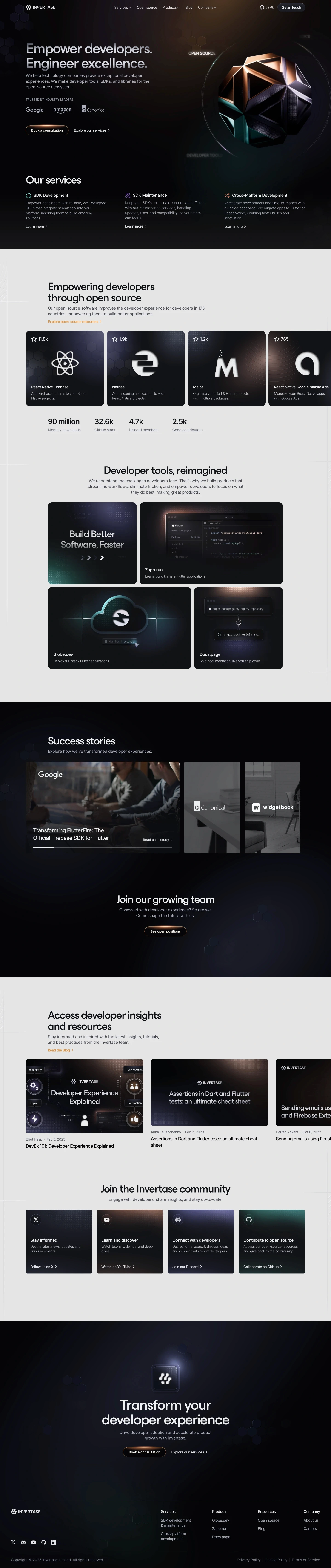 Invertase landing page screenshot showcasing Tech design