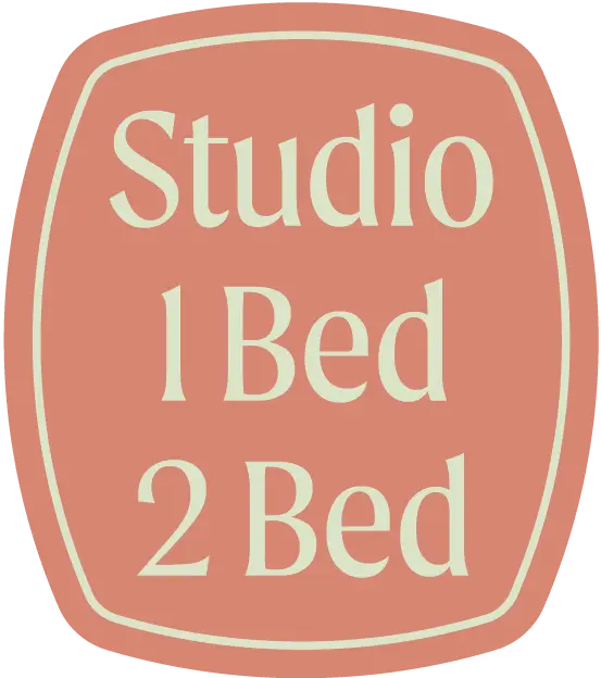 Image showing a layout of a studio apartment, a one-bedroom, and a two-bedroom apartment design.