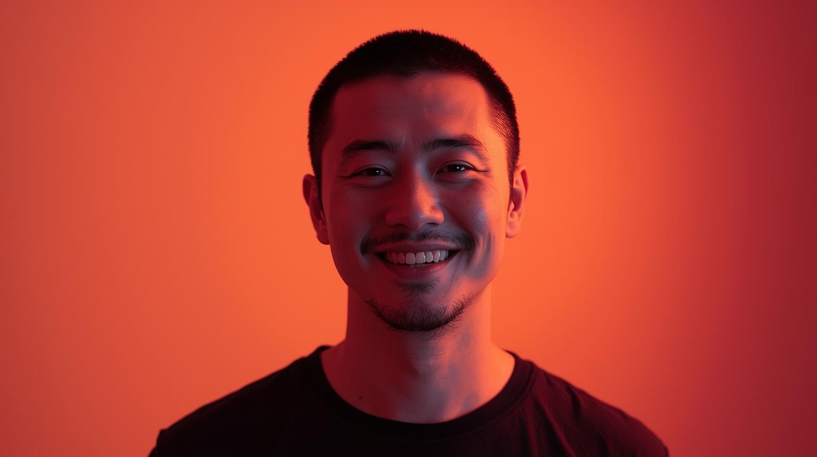 woman staring directly at camera near pink wall