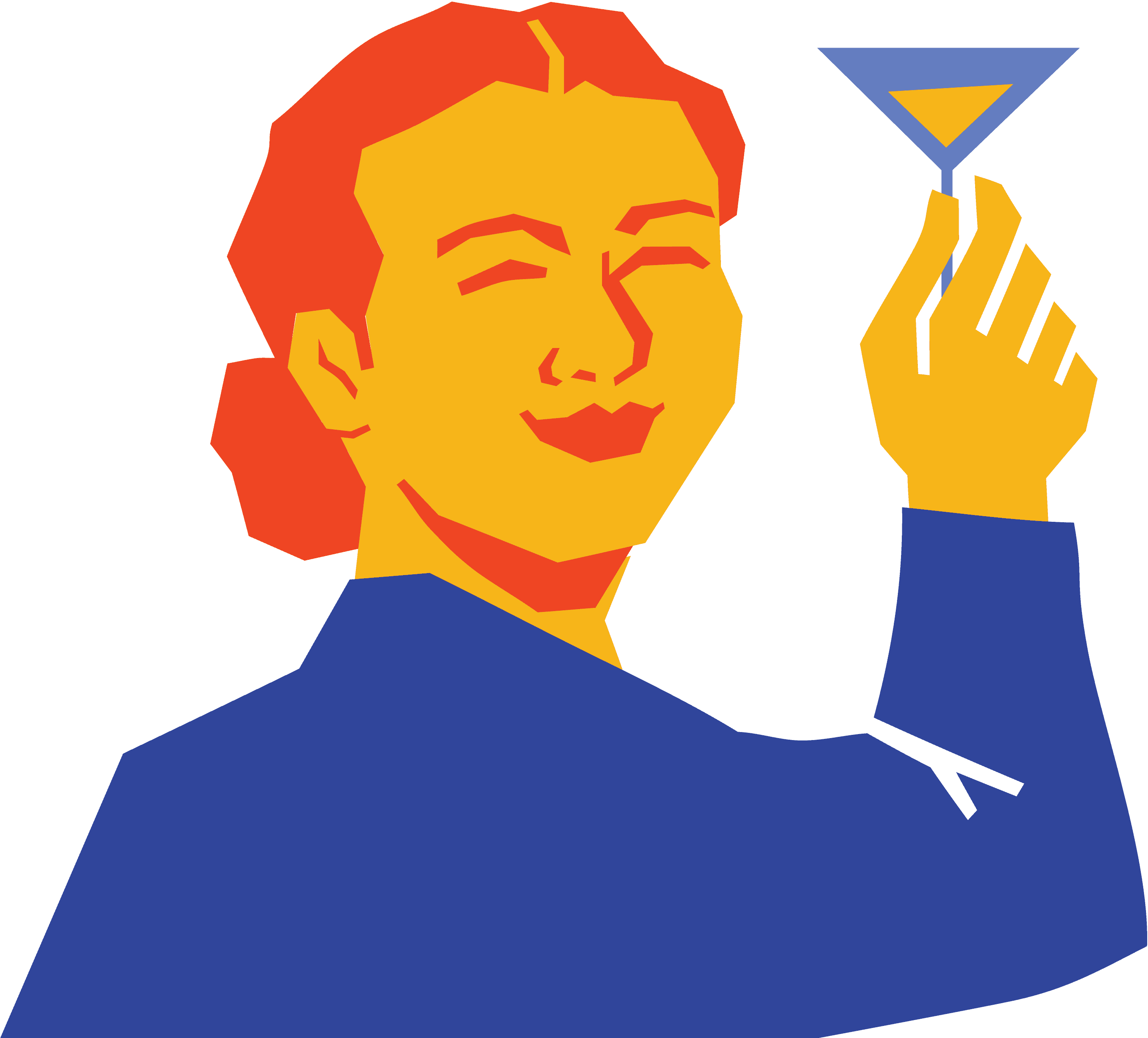 Illustration of woman holding martini glass