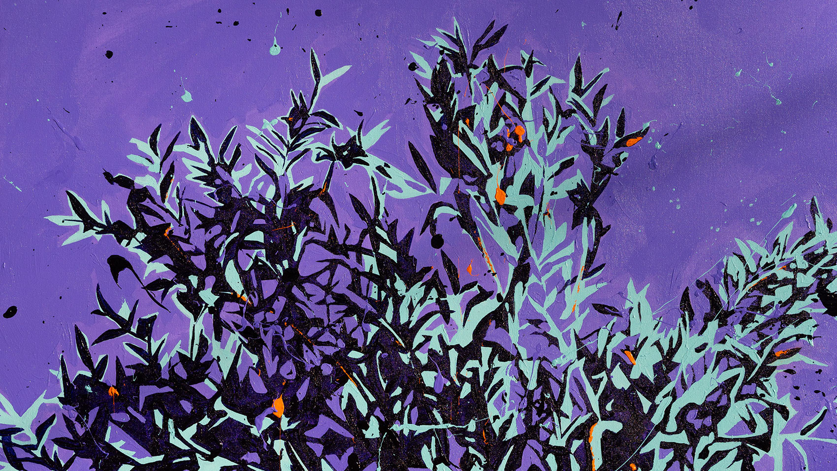 A detail of the olive tree painting showcasing a spontanious composition and vibrant color choice