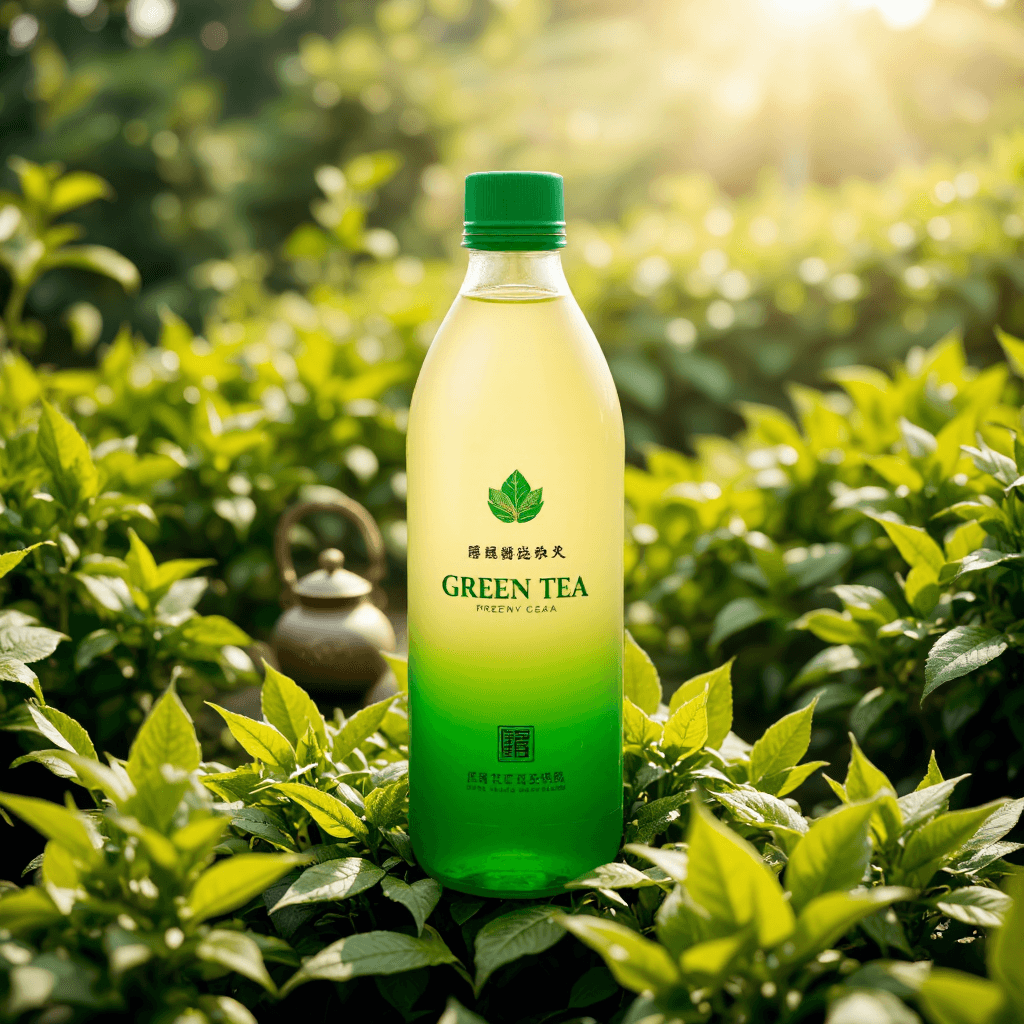 product photography of a bottle of green tea