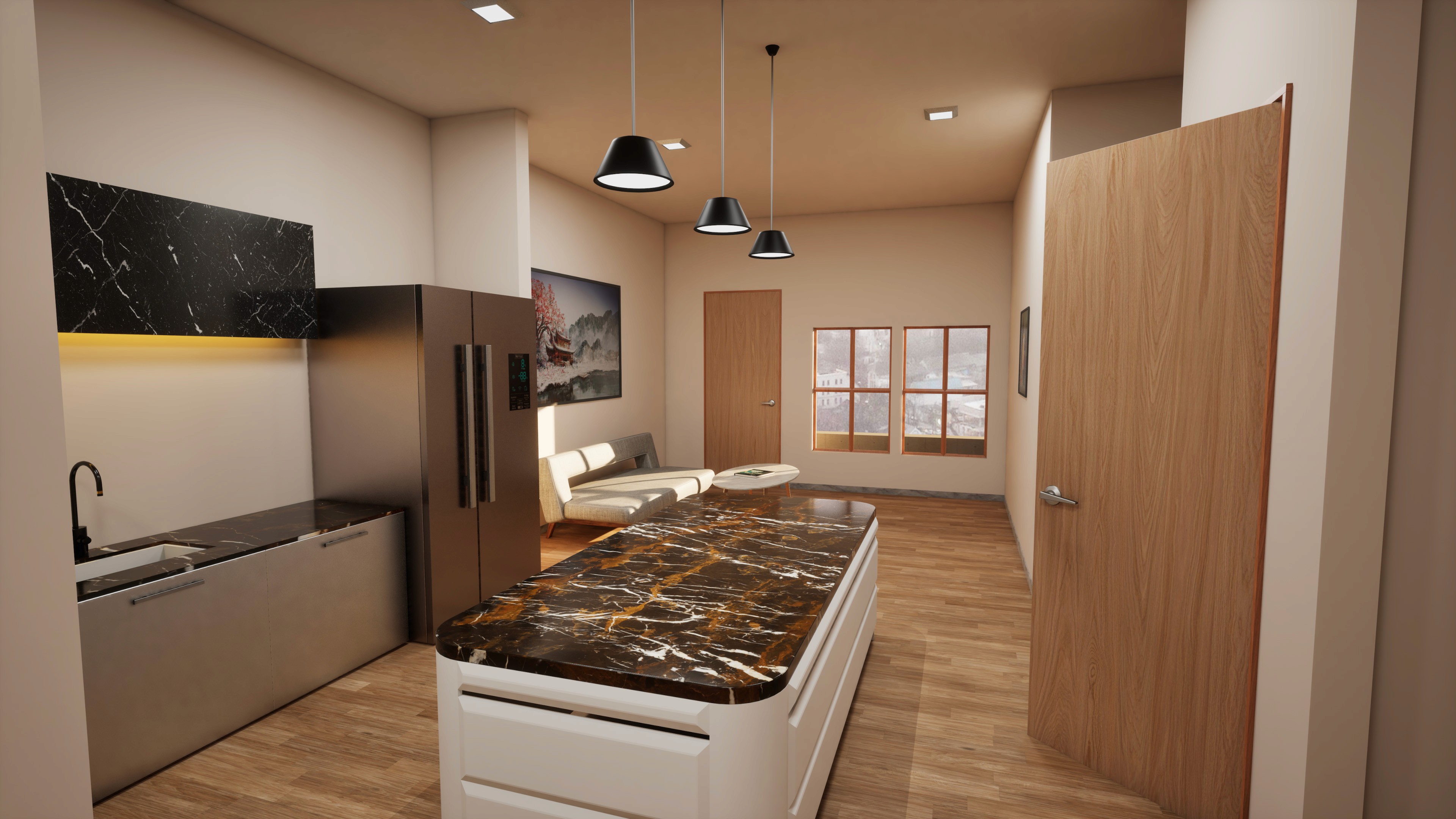 Minimal residential interior 3D visualization