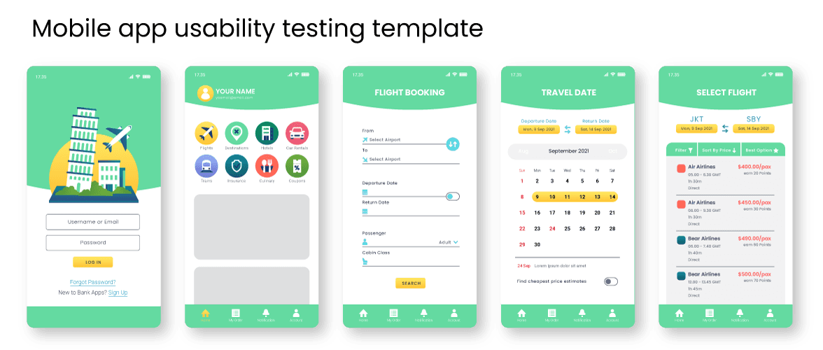 Mobile app usability testing template