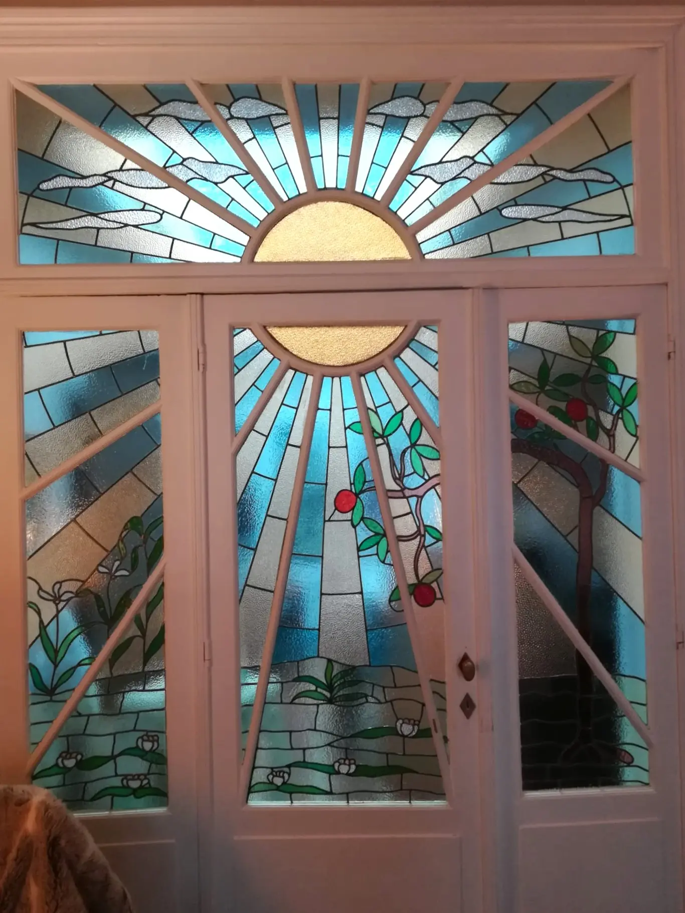 Art-Nouveau glas in lood deurpaneel na herstelling - Antwerpen