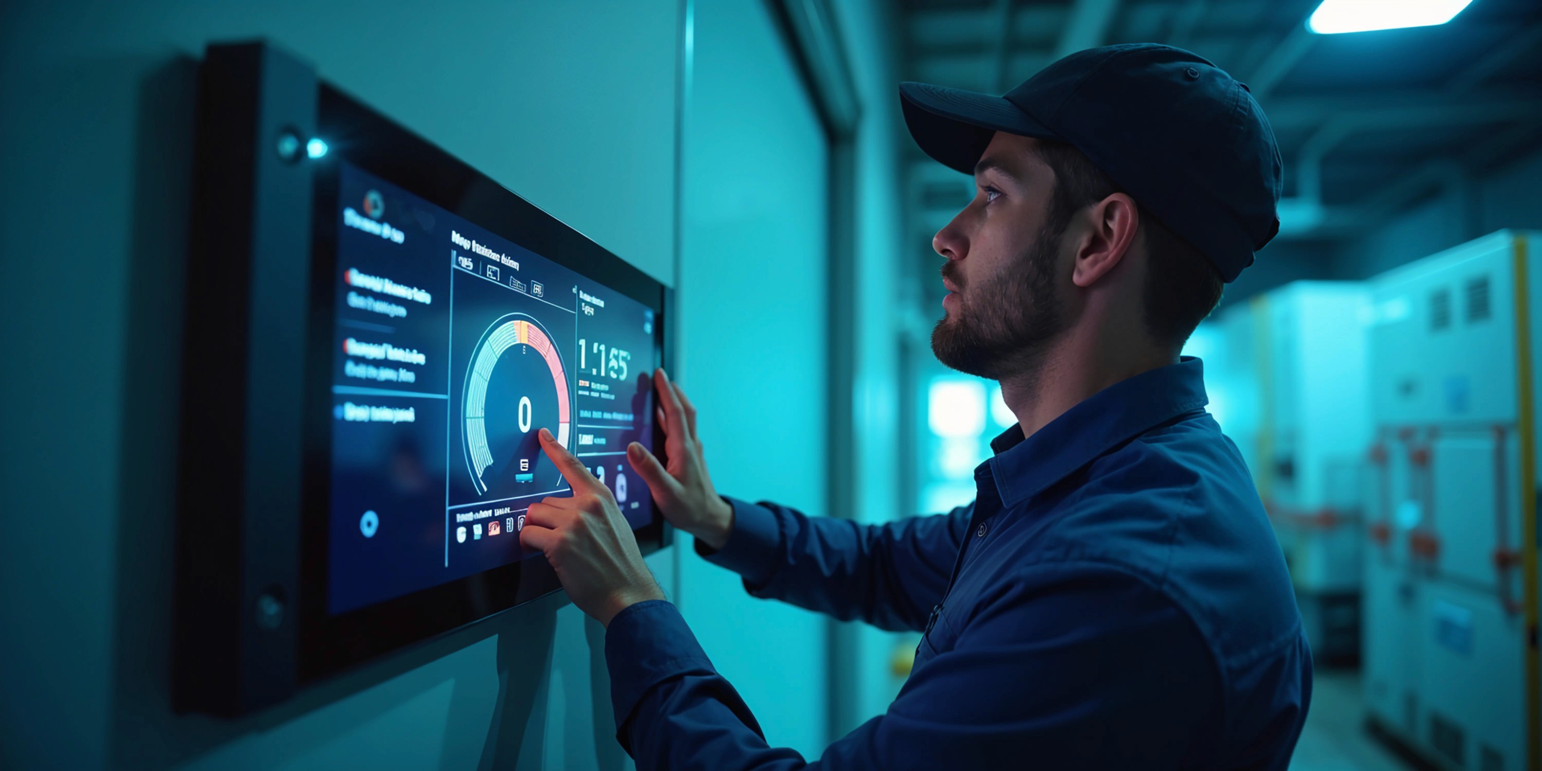 Man using touch screen to install energy updates