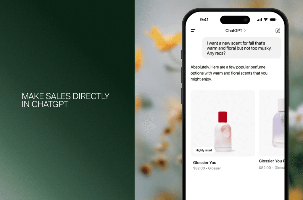 ChatGPT auf dem Smartphone empfiehlt Glossier-Düfte für den Herbst, ein Beispiel für Conversational Commerce