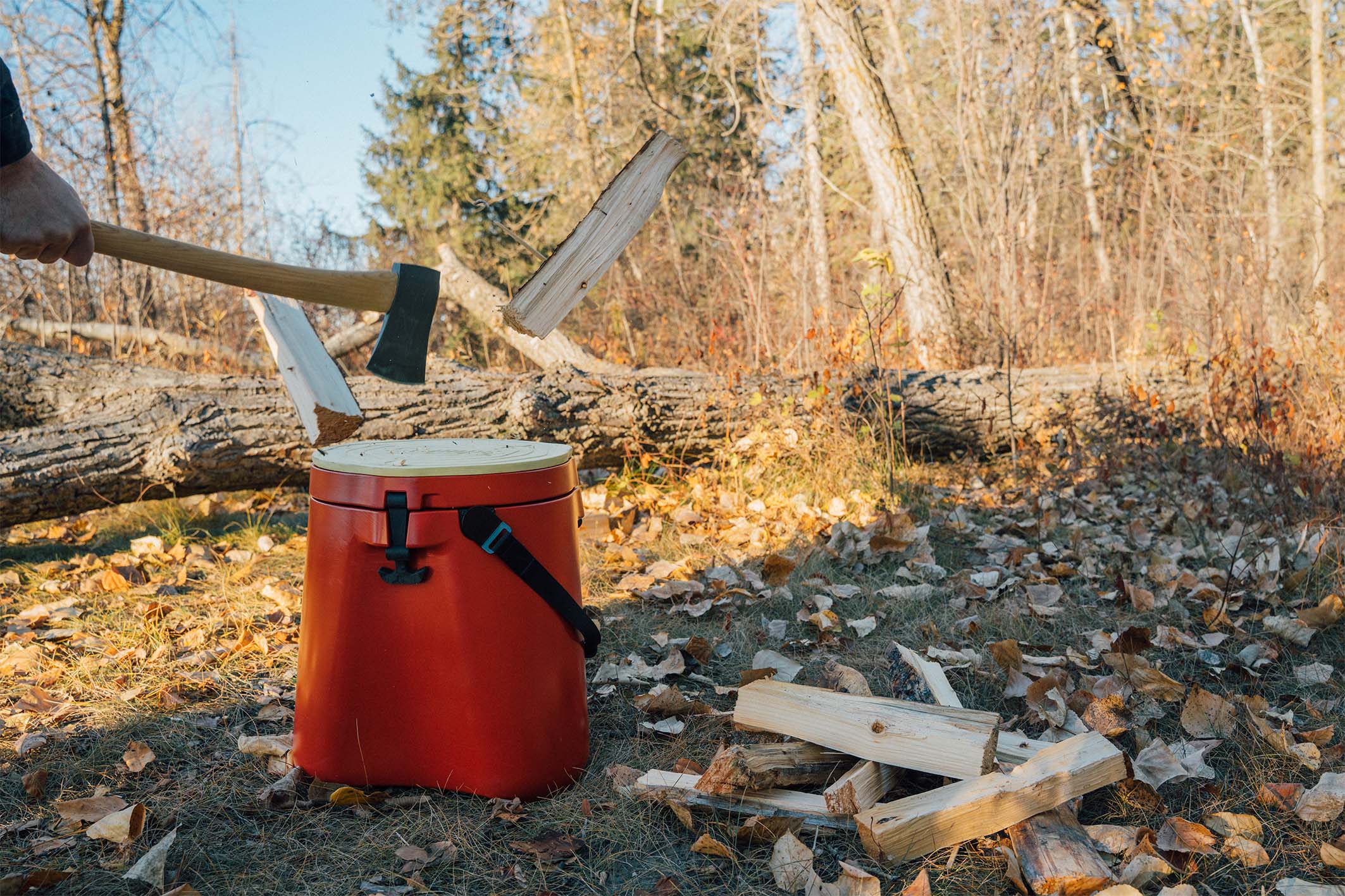 three stump looking coolers in three stages one in cad model verison one in a render environemnt and the other that is red and textured 