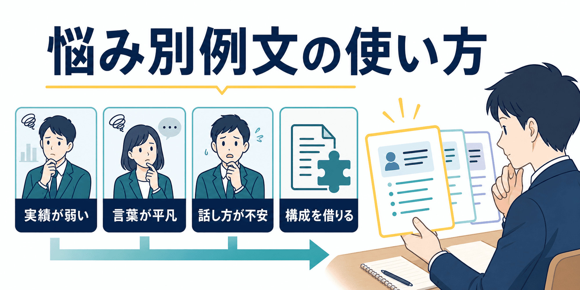 長所の例文を実績、表現、話し方など悩み別に選ぶ図