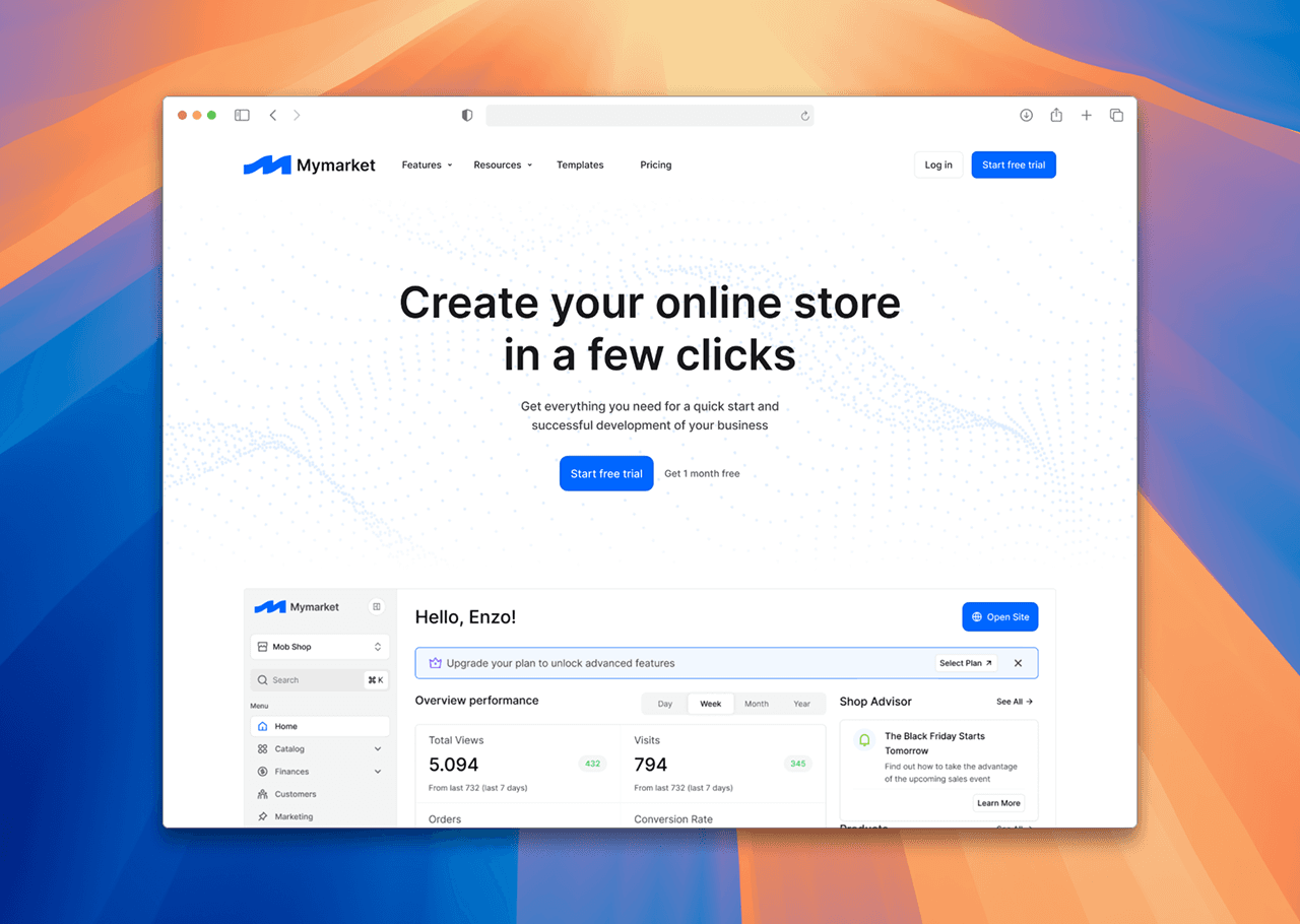 Hero section of Mymarket website