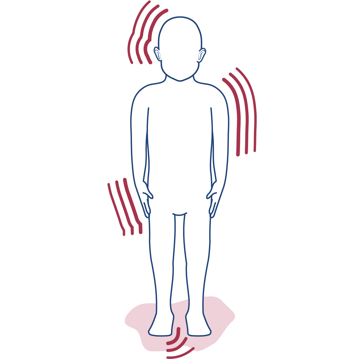 Ilustração com a silhueta de uma criança em linhas azuis, e traços em tons de rosa escuro denotam a paralisação e rigidez do corpo.