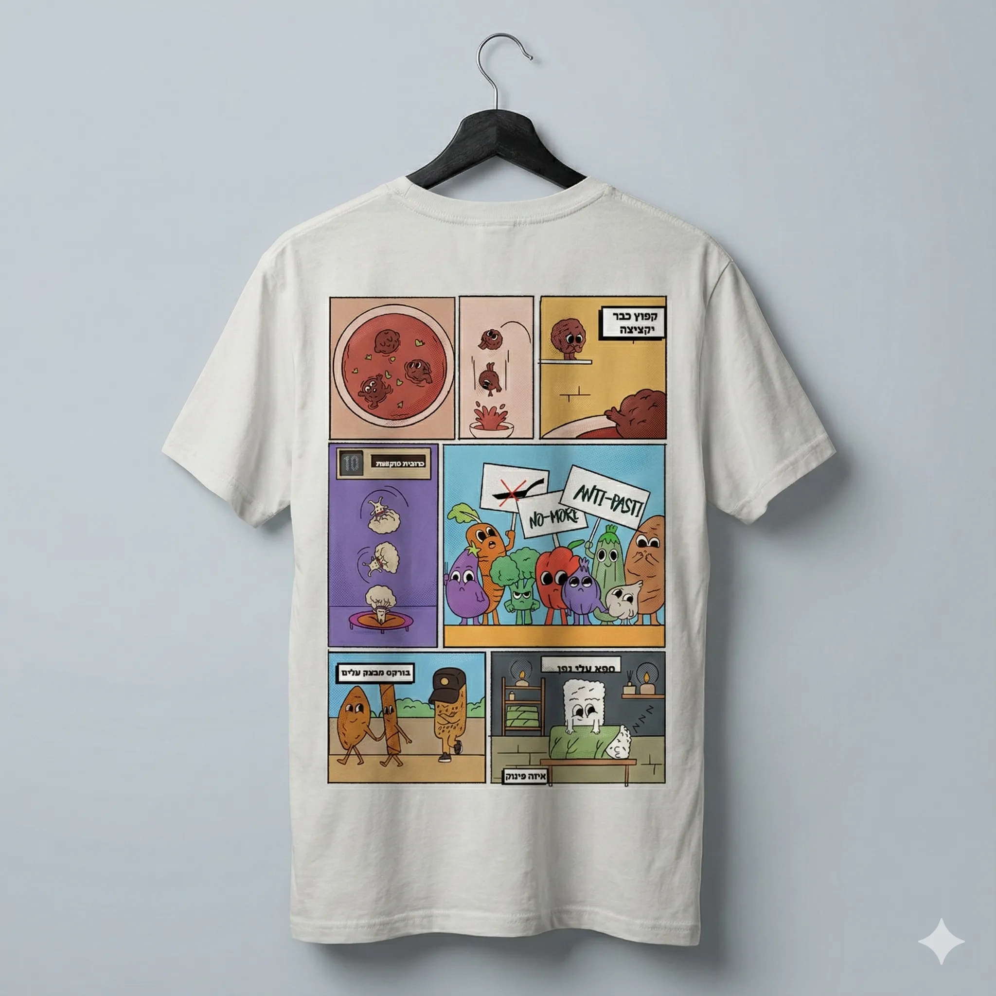 White t-shirt featuring the playful comic-style illustration designed for the OH MAMA brand.