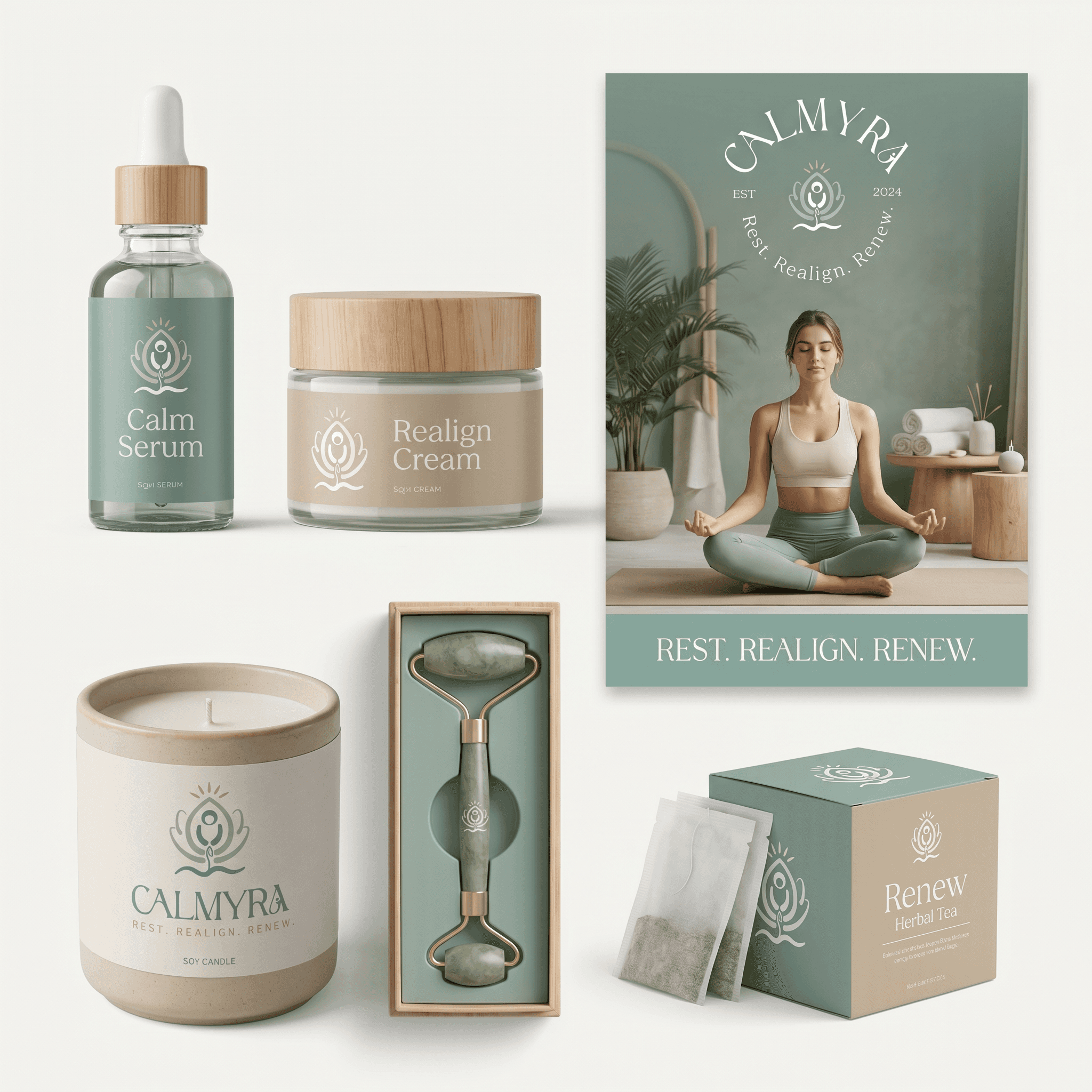 9e farm-to-store grocery packaging, apparel brand collateral and produce spread on a table