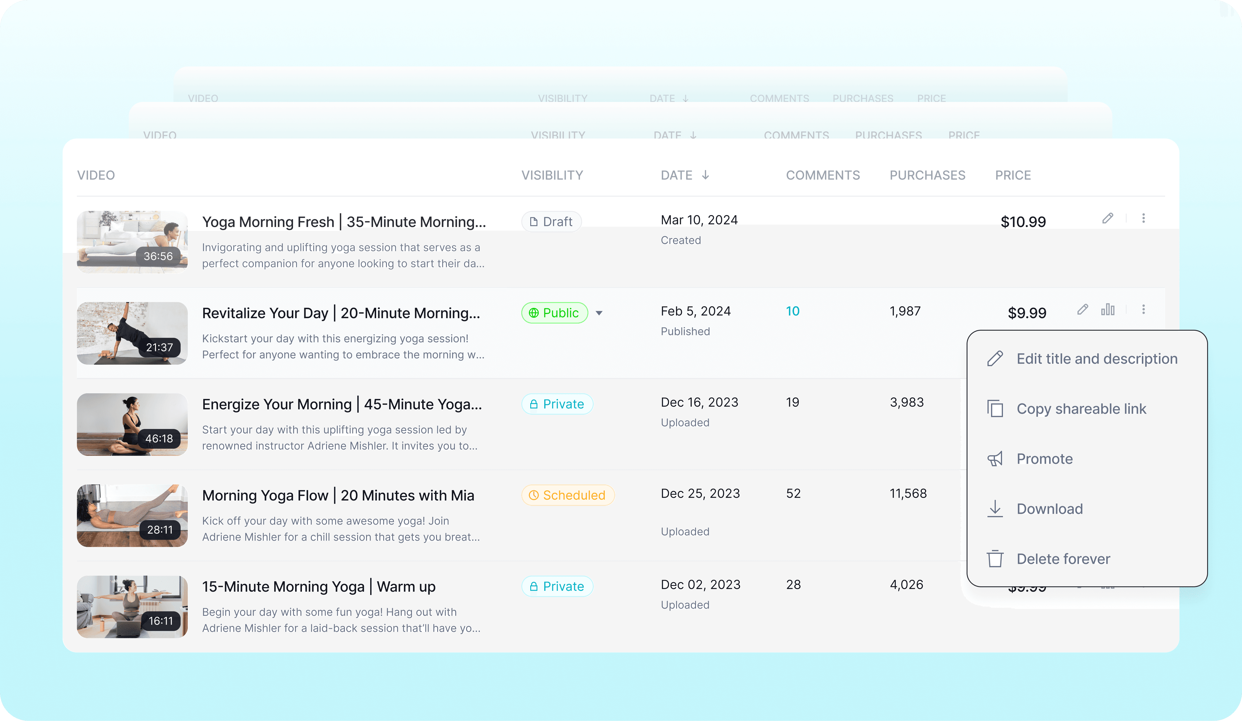 A table displaying various items with descriptions, prices, and status columns for easy comparison.