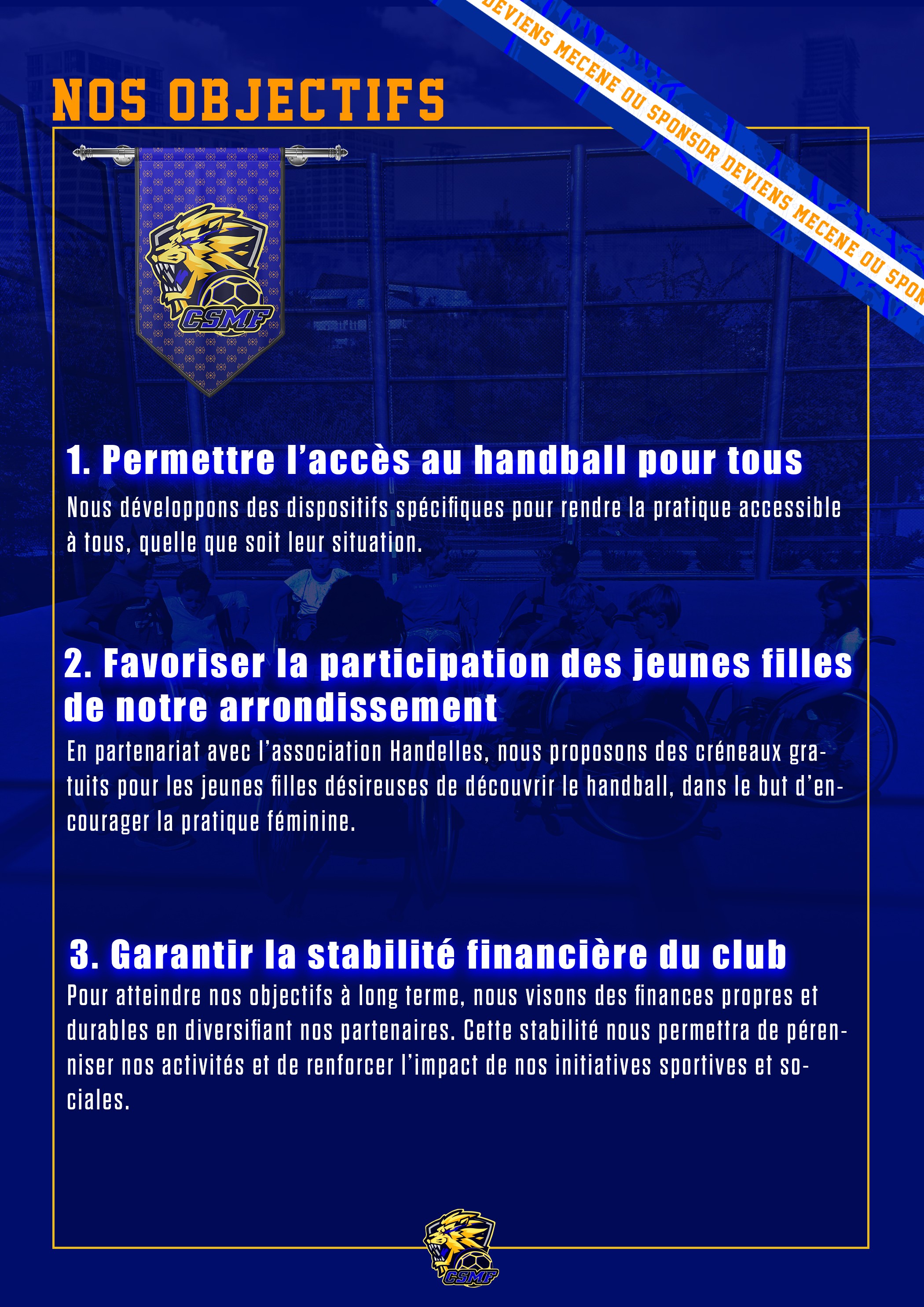 Les objectifs du CSMF Handball Paris 75017