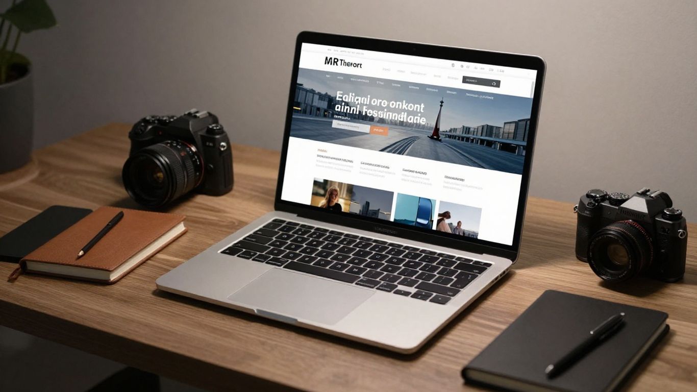 Professioneller Arbeitsplatz mit Laptop zeigt moderne Website