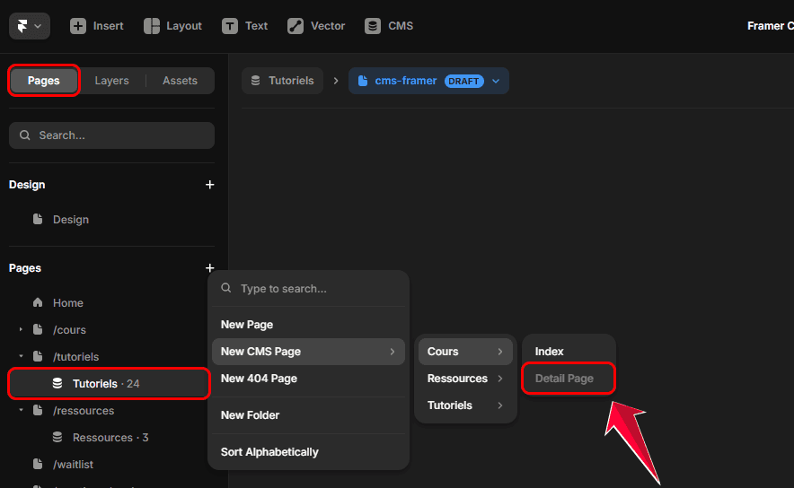 Création d’une page détail CMS dans Framer pour afficher le contenu d’un article