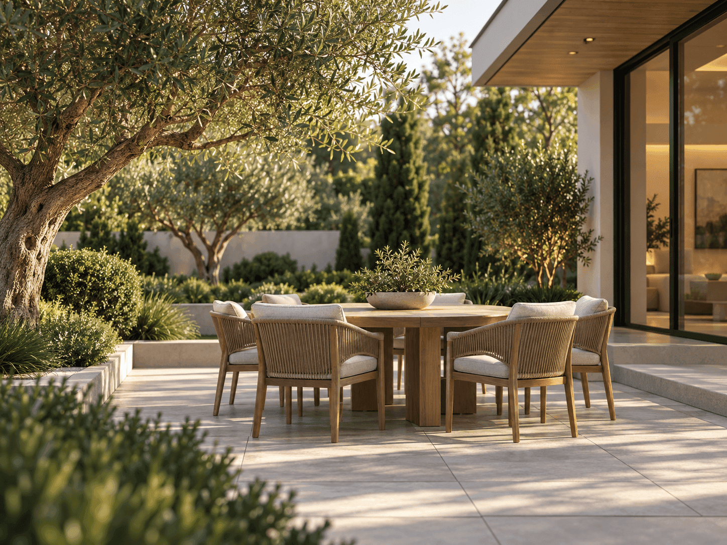 Timber deck set into a wooded residential landscape
