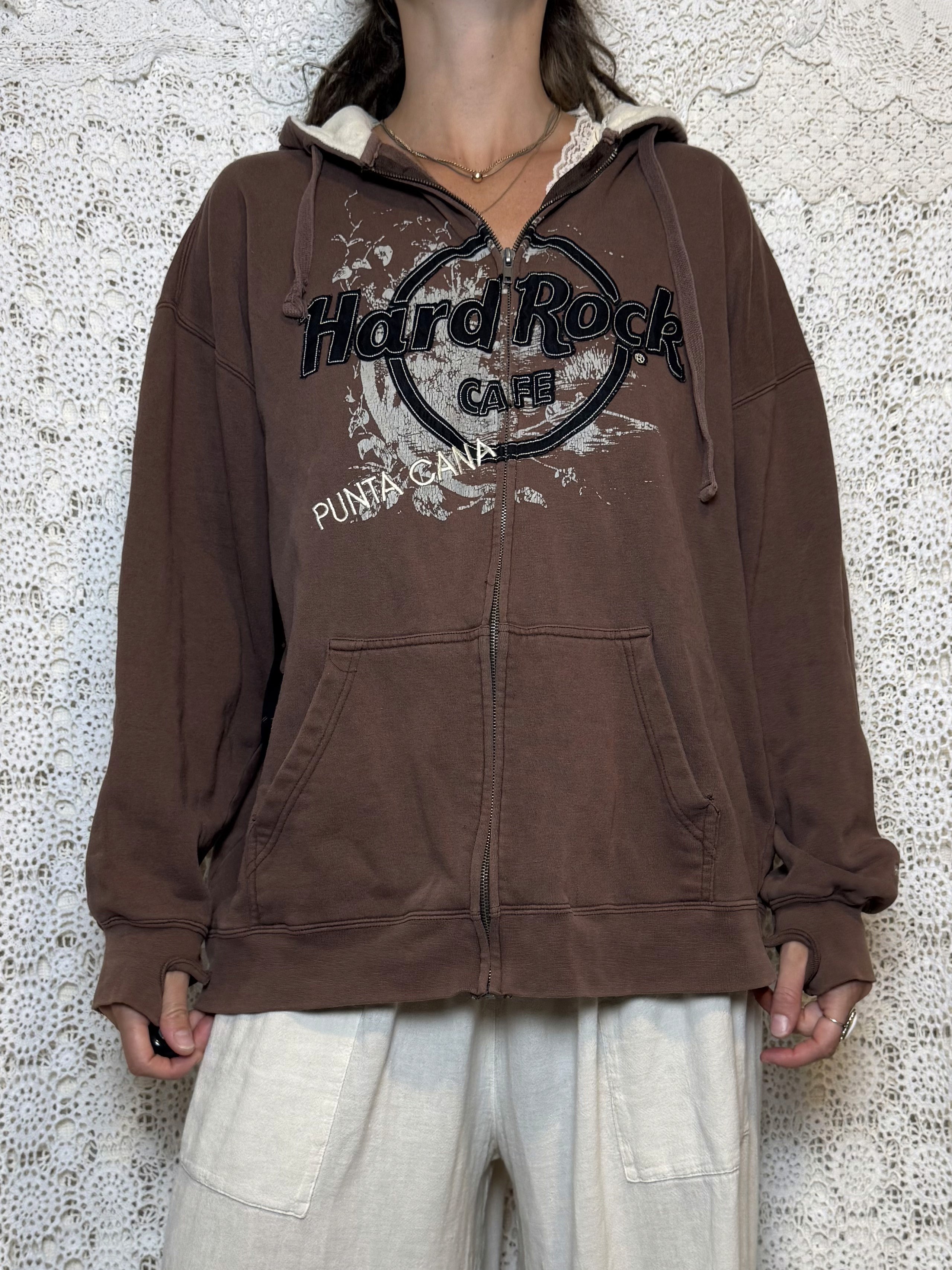 vintage hard rock cafe brown full zip hoodie