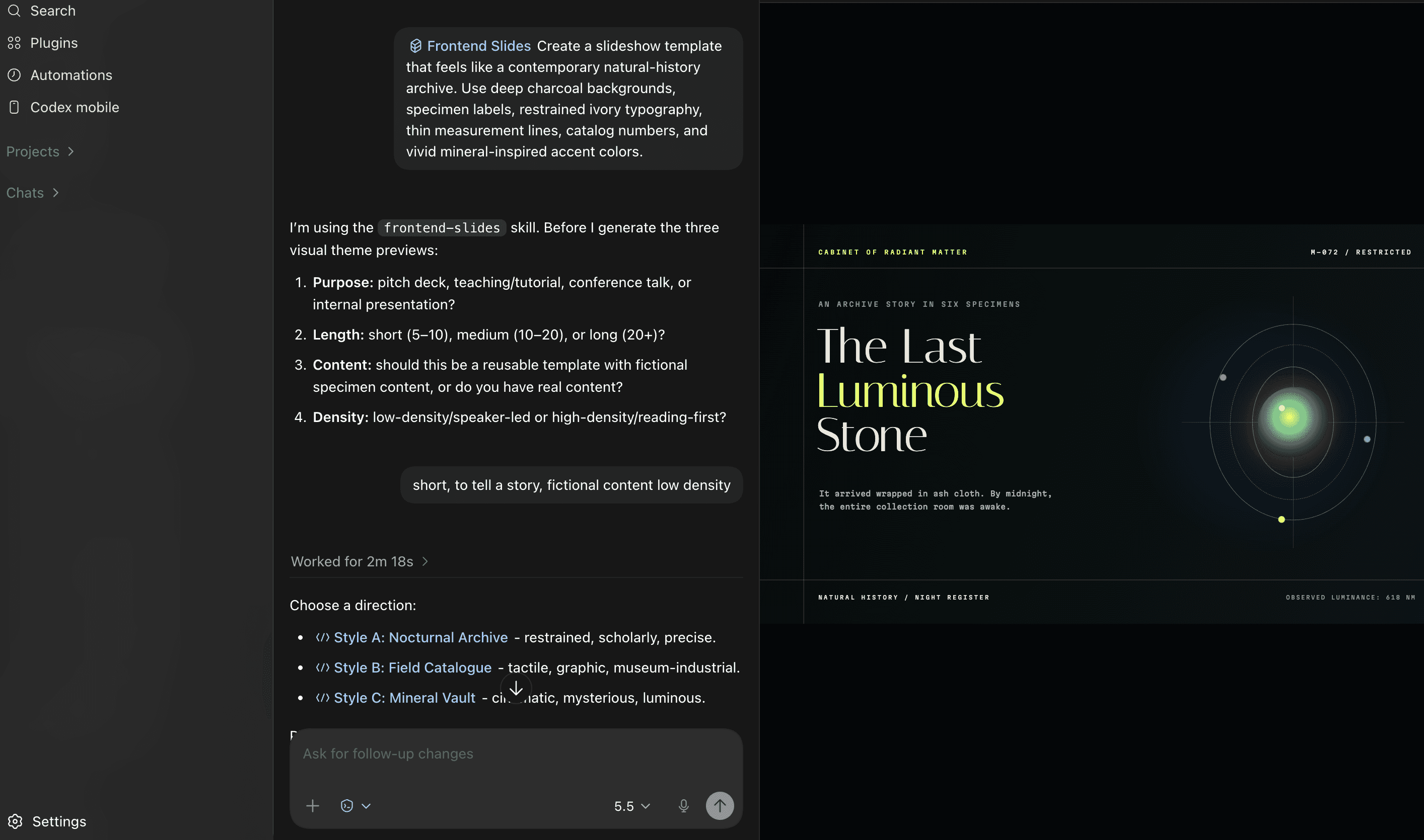 frontend-slides: editing slides directly in Codex