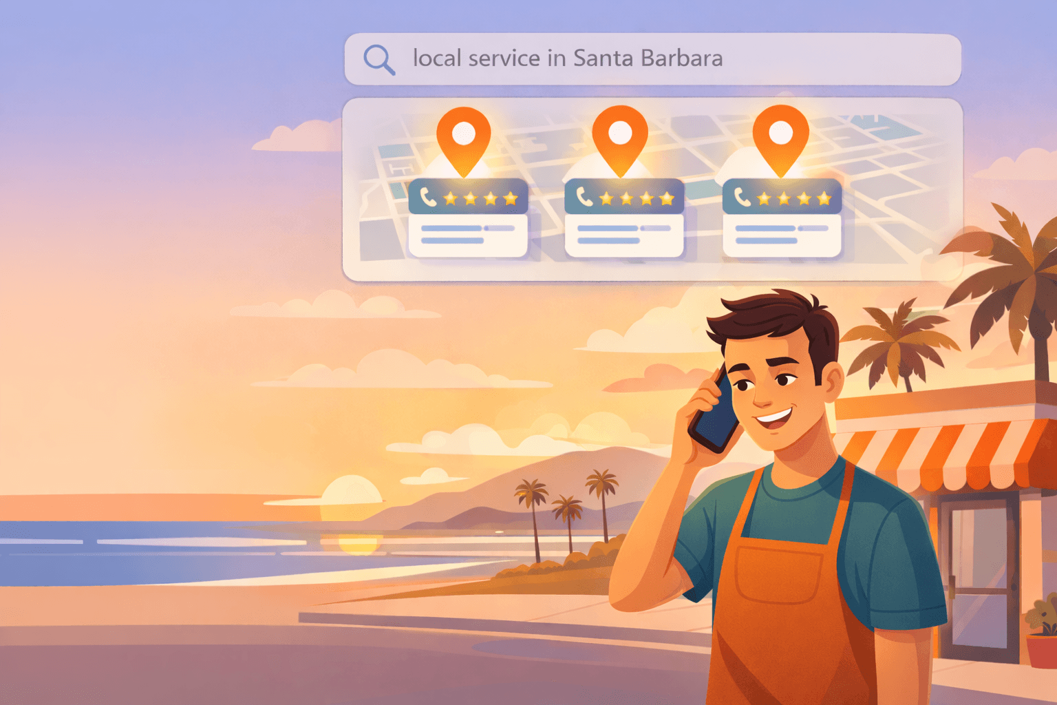 Santa Barbara business owner happy by the Google Business Profile calls