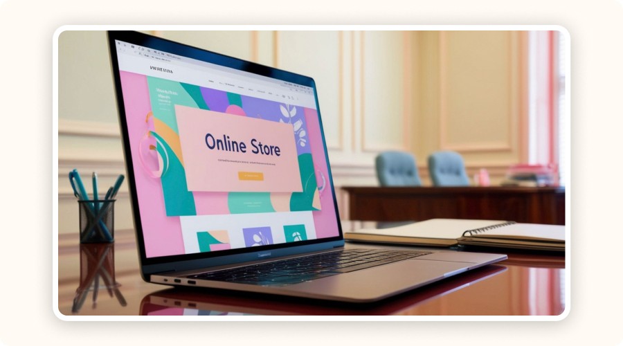 “Online store” on a laptop screen