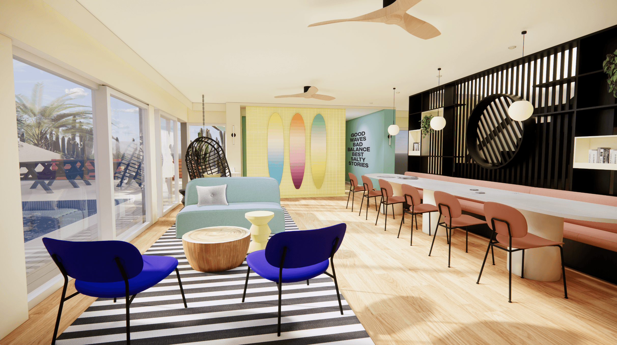 Fresh interior design for a lobby in Portugal Ericeira