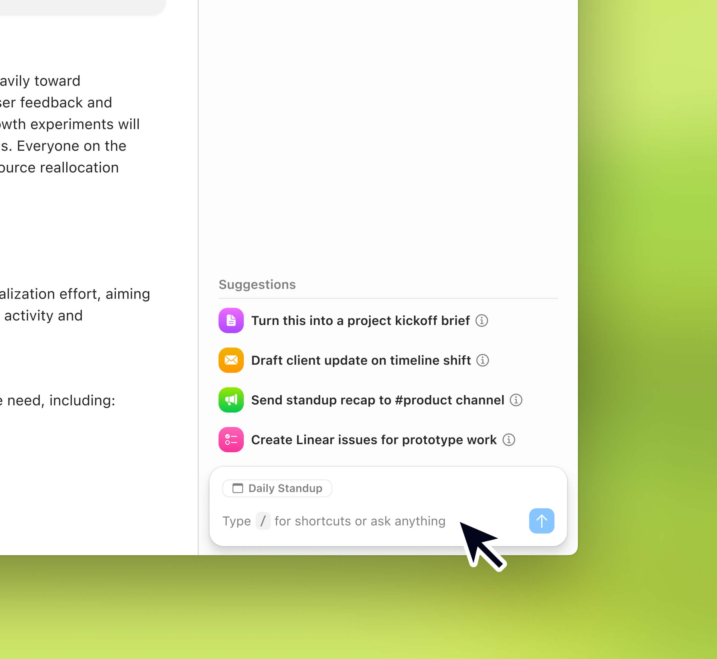 Radiant AI connecting with tools to auto-draft documents, emails, tickets, and more.