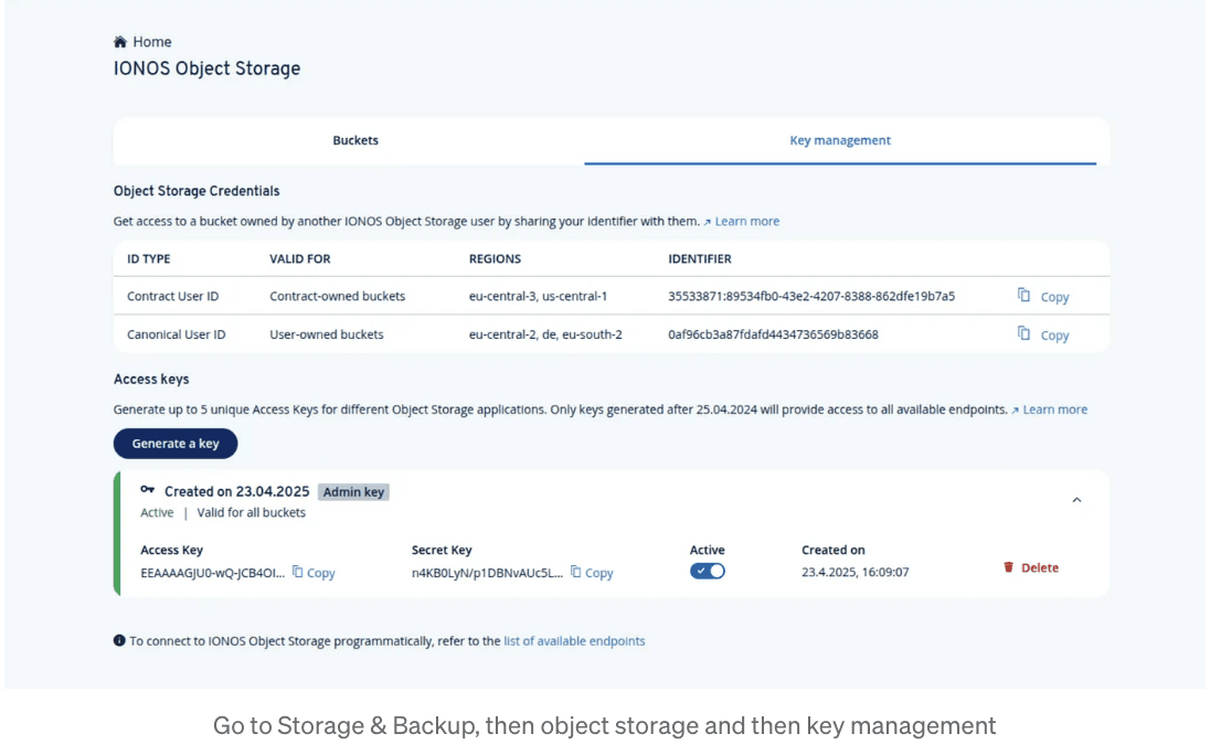 Go to storage and backup