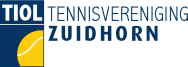 The image displays the logo of Tennisvereniging Zuidhorn, featuring a yellow tennis ball on a dark blue background with the text "TIOL Tennisvereniging Zuidhorn" prominently displayed.