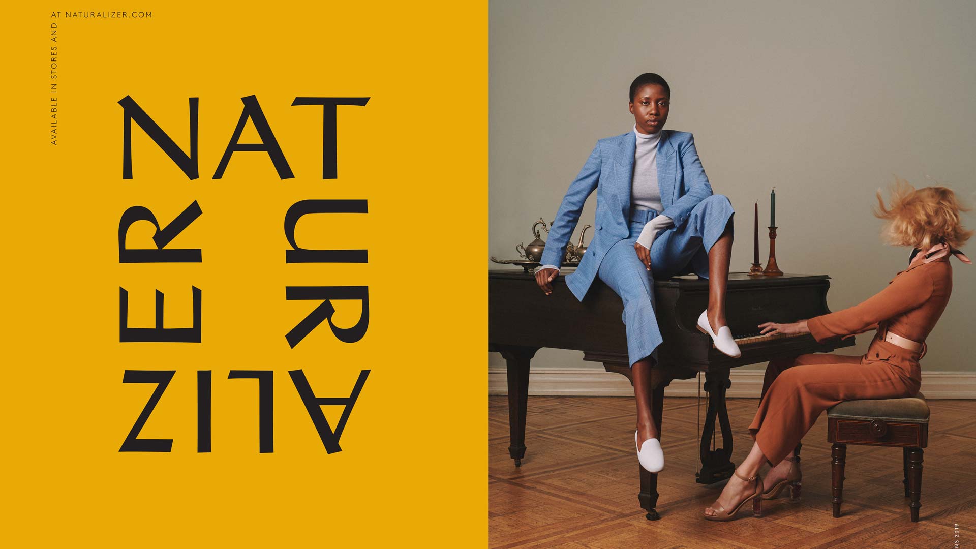 naturalizer ad two people by a piano