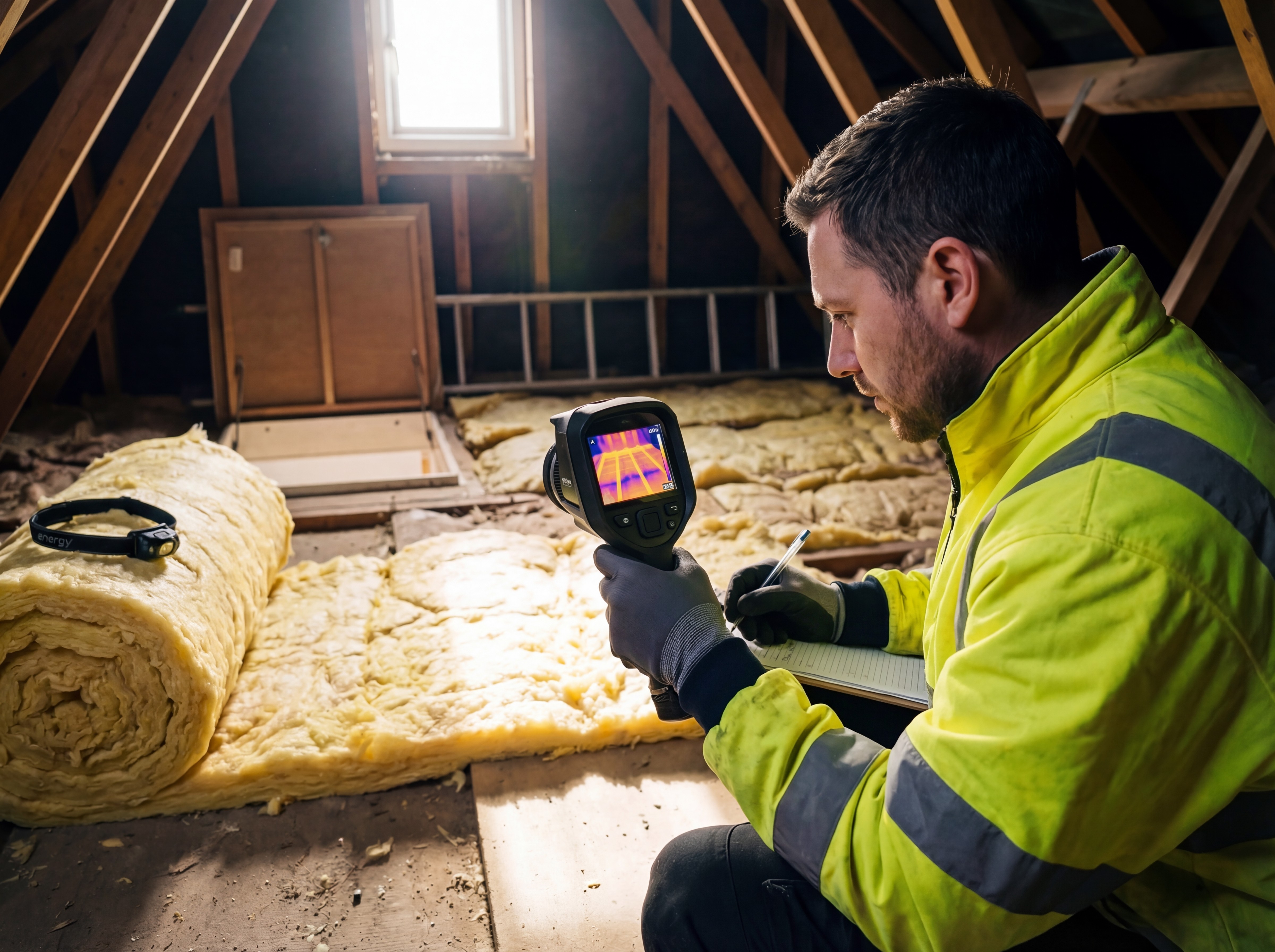 EPC assessor checking a property's energy efficiency